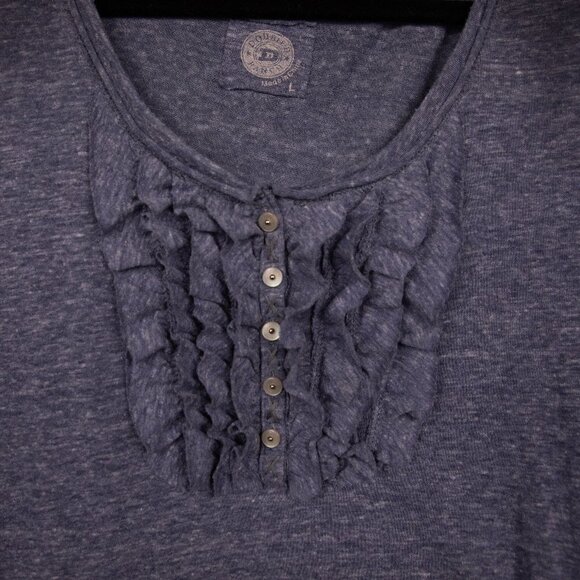 Double D Ranch blue ombré tuxedo ruffle long sleeve top-L - Picture 2 of 5